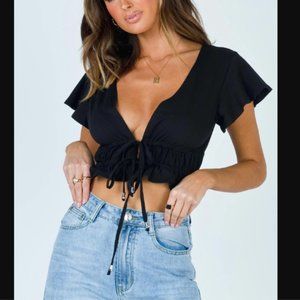 Women US 4 Princess Polly Jamison Reid Crop Black Shrug Cinch Tie Bottom Top